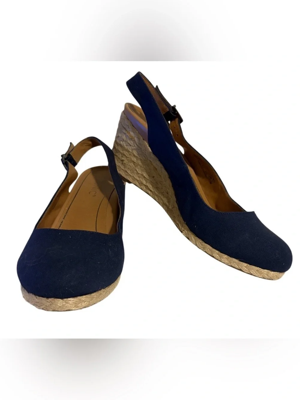 Vionic Coralina Navy Blue Slingback Wedge Espadrilles Orthotic Comfort Size 11W